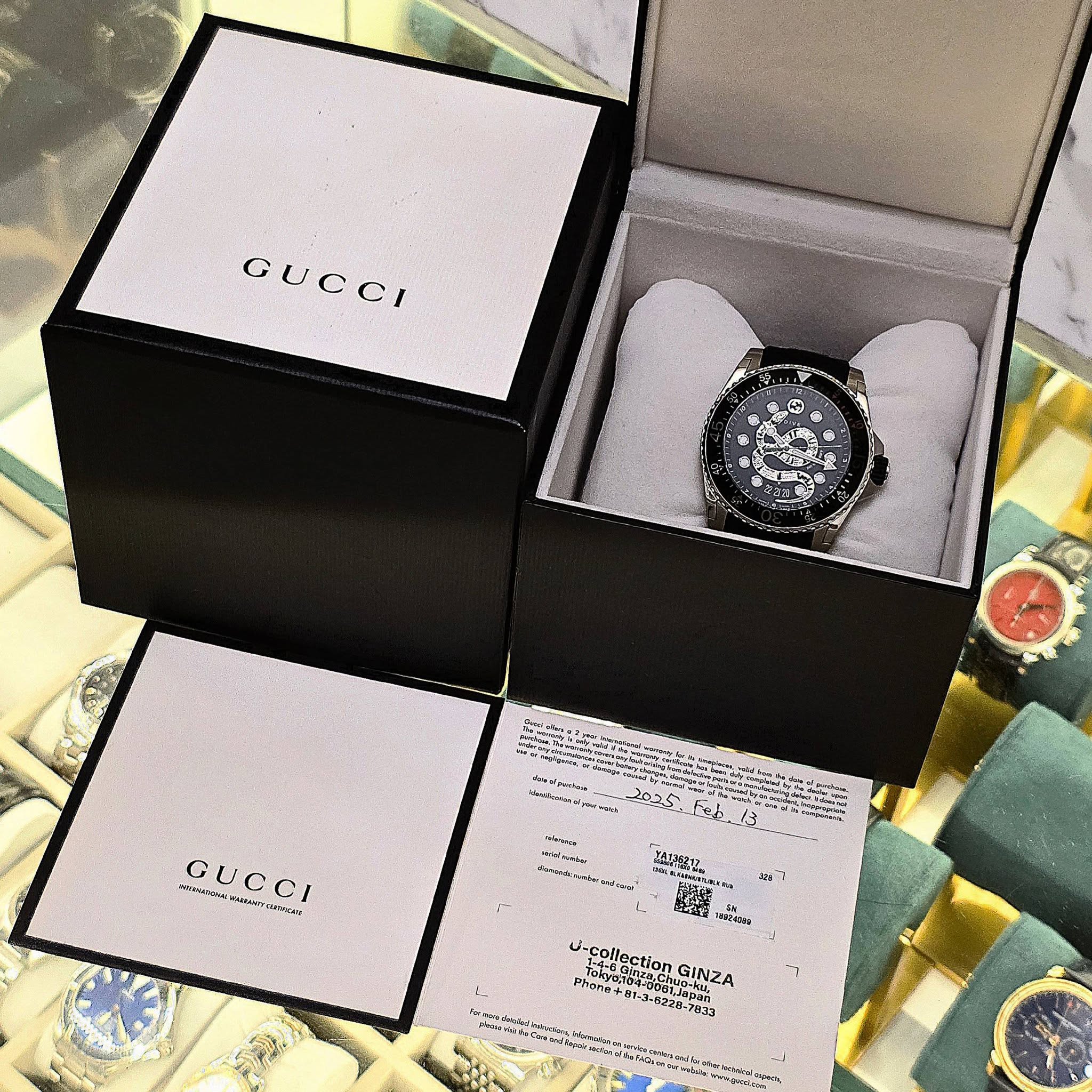 Gucci Dive Snake Black Dial Silver Steel Strap Watch For Men YA136217 - Image 5