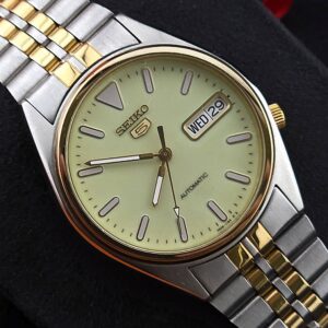 Seiko 5 Automatic Ref. SKX158 Caliber 7S26 Two-Tone Gold Stainless Steel Luminous Dial