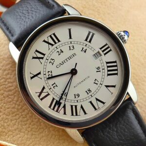 Cartier Ronde Solo 3517 XL Silver Dial Black leather strap 2010 42 mm.