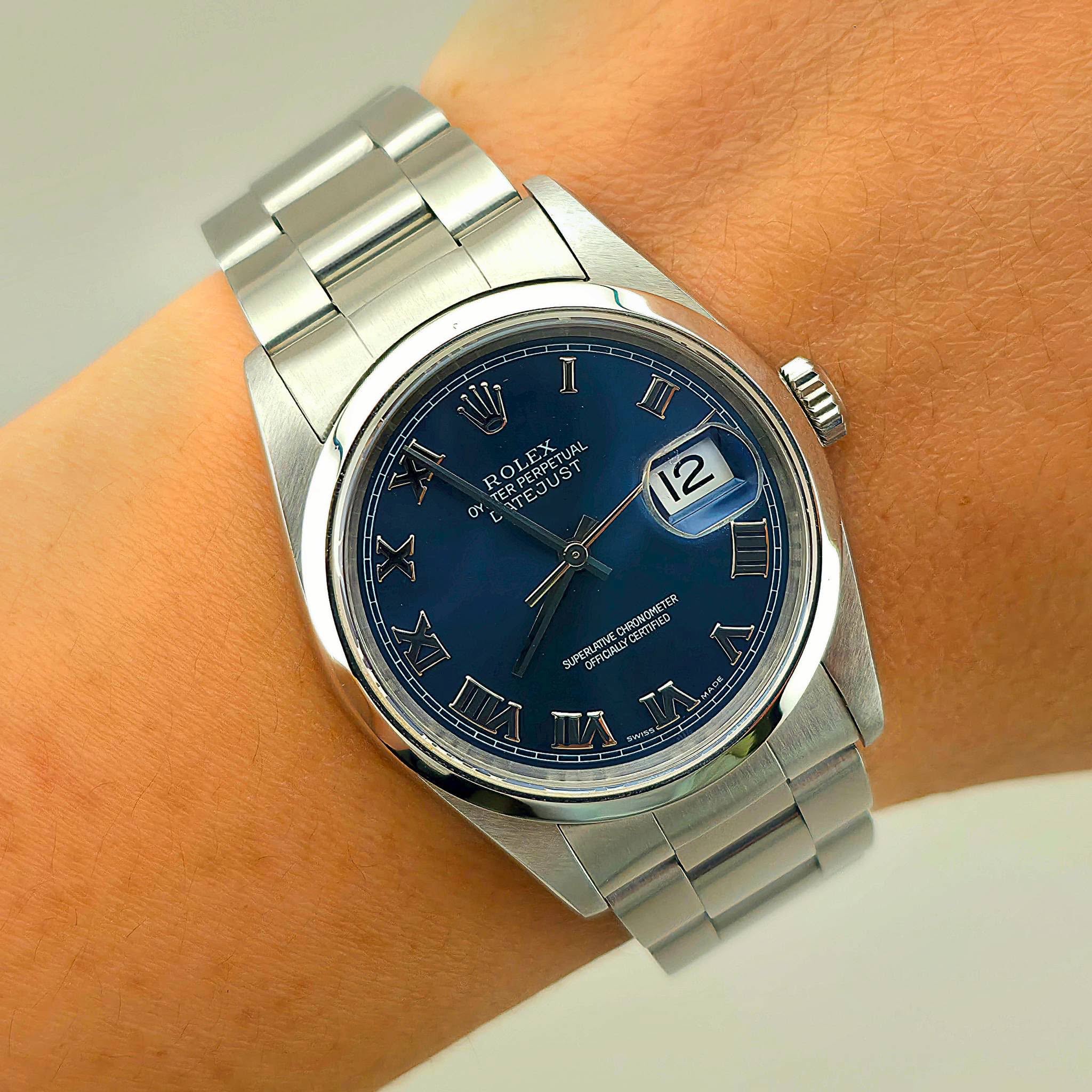 Rolex Oyster Perpetual Datejust Ref. 16200 Blue Roman Dial - Image 3