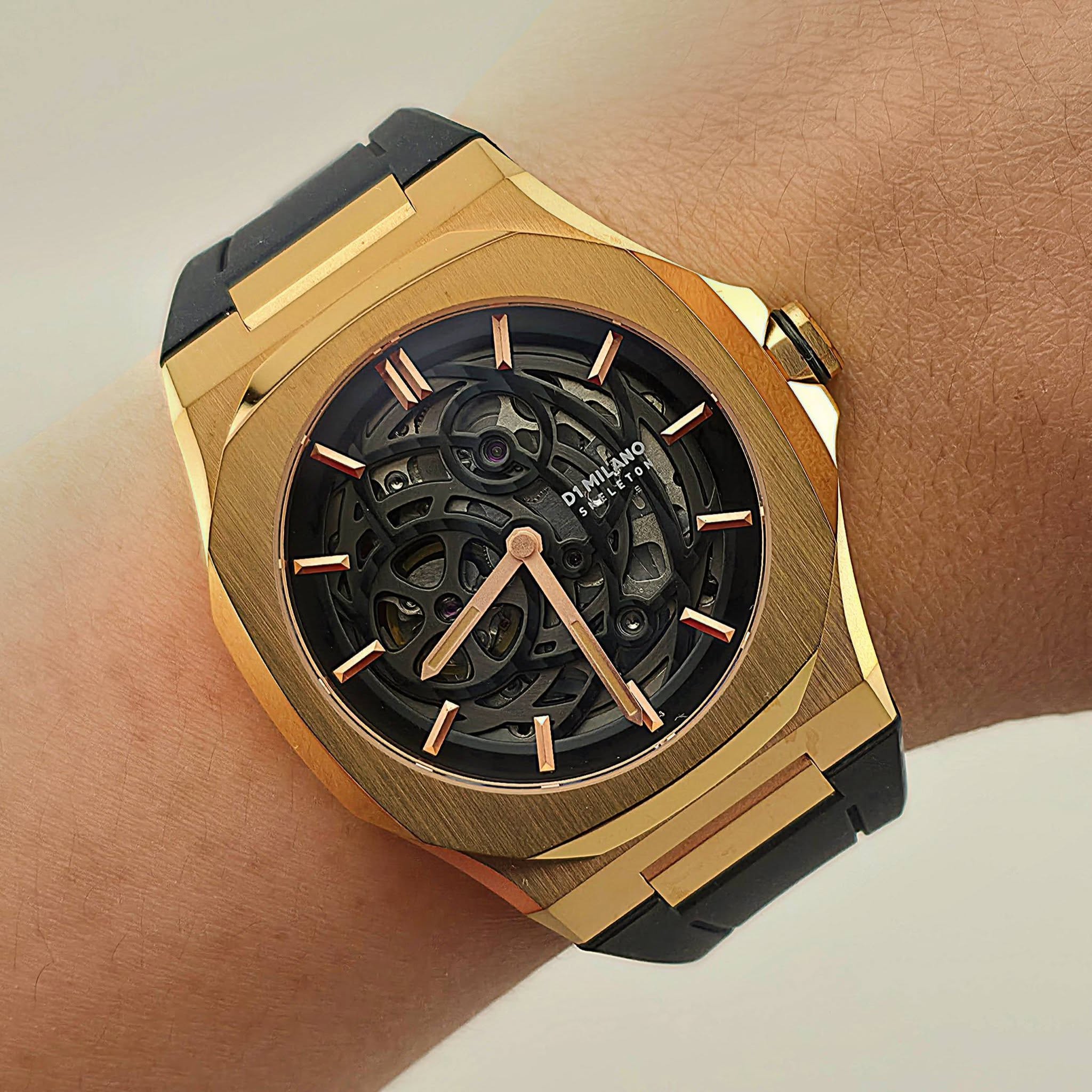 D1 Milano SKRJ / Skeleton Automatic Rose Gold Case Black Dial - Image 8